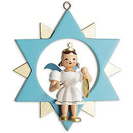 Angel Sitting in a Star with Gong  -  Colored  -  9cm / 3.5 inch