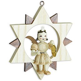 Angel Sitting in a Star with Gong - Natural - 9 cm / 3.5 inch