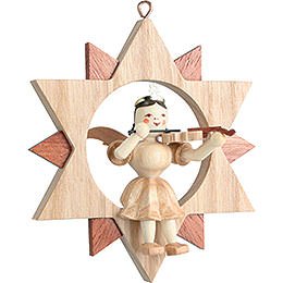 Angel Sitting in a Star with Violin , Natural  -  9cm / 3.5 inch