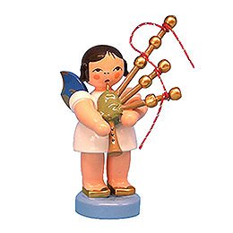 Angel Standing with Blue Wings and Bagpipe - 7 cm / 2,76 inch