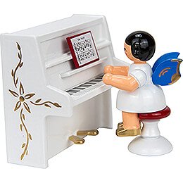 Angel at White Piano - Blue Wings - 6 cm / 2.4 inch
