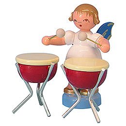 Angel with 2 Timbals - Blue Wings - Standing - 6 cm / 2,3 inch