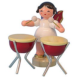 Angel with 2 Timbals - Red Wings - Standing - 6 cm / 2,3 inch
