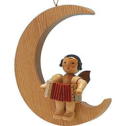 Angel with Accordion - Natural Colors - Sitting in Natural-Colored Moon - 16,5 cm / 6.5 inch