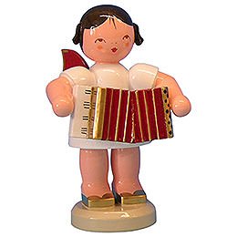 Angel with Accordion - Red Wings - Standing - 9,5 cm / 3,7 inch