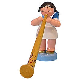 Angel with Alphorn - Blue Wings - Standing - 6 cm / 2,3 inch
