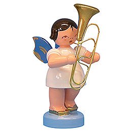 Angel with Baritone - Blue Wings - Standing - 6 cm / 2,3 inch