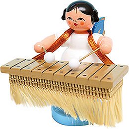 Angel with Bass Xylophone - Blue Wings - Standing - 6 cm / 2.4 inch