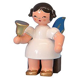 Angel with Bell - Blue Wings - Sitting - 6 cm / 2,3 inch
