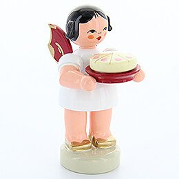 Angel with Cake  -  Red Wings  -  Standing  -  6cm / 2.4 inch