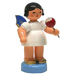 Angel with Candied Apple  -  Blue Wings  -  Standing  -  6cm / 2.4 inch