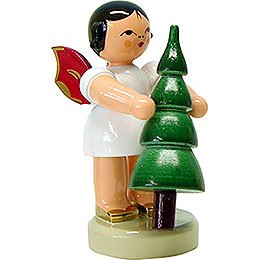 Angel with Christmas Tree  -  Red Wings -  Standing  -  6cm / 2.3 inch