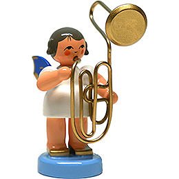 Angel with Contrabass Trombone  -  Blue Wings  -  Standing  -  6cm / 2.4 inch