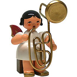 Angel with Contrabass Trombone - Red Wings - Sitting - 6 cm / 2.4 inch