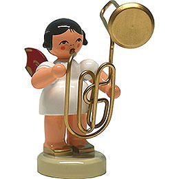 Angel with Contrabass Trombone - Red Wings - Standing - 6 cm / 2.4 inch