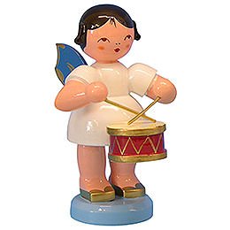 Angel with Drum  -  Blue Wings  -  Standing  -  9,5cm / 3,7 inch
