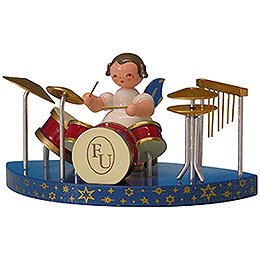 Angel with Drums Fitting Simple Clouds - Blue Wings - Standing - 6 cm / 2,3 inch