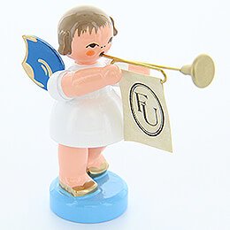 Angel with Fanfare  -  Blue Wings  -  Standing  -  6cm / 2.4 inch