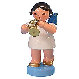 Angel with Flugelhorn  -  Blue Wings  -  Standing  -  6cm / 2,3 inch