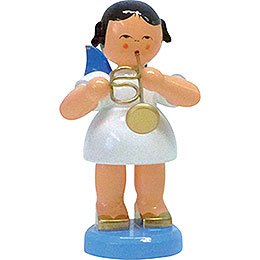 Angel with Flugelhorn  -  Blue Wings  -  Standing  -  9,5cm / 3.7 inch