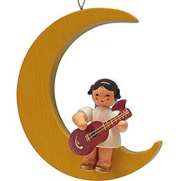 Angel with Guitar - Red Wings - Sitting in Yellow Moon - 16,5 cm / 6.5 inch