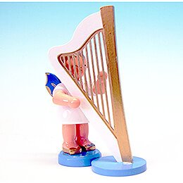 Angel with Harp - Blue Wings - Standing - 9,5 cm / 3.7 inch