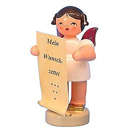 Angel with List of Whishes - Red Wings - Standing - 6 cm / 2,3 inch