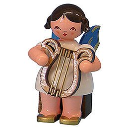 Angel with Lyre - Blue Wings - Sitting - 5 cm / 2 inch