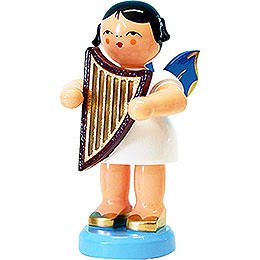 Angel with Lyre - Blue Wings - Standing - 9,5 cm / 3.7 inch