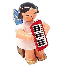 Angel with Melodica - Blue Wings - Sitting - 5 cm / 2 inch