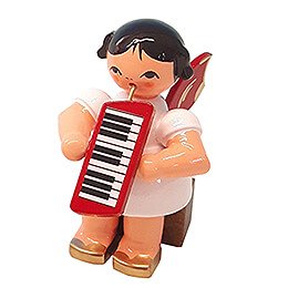 Angel with Melodica - Red Wings - Sitting - 5 cm / 2 inch