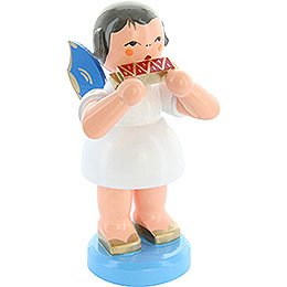 Angel with Mouth Organ  -  Blue Wings  -  Standing  -  9,5cm / 3.7 inch