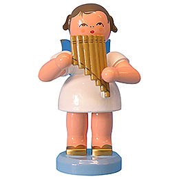 Angel with Pan Pipe - Blue Wings - Standing - 9,5 cm / 3,7 inch