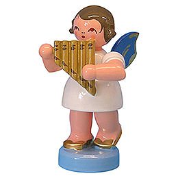Angel with Panpipe - Blue Wings - Standing - 6 cm / 2,3 inch
