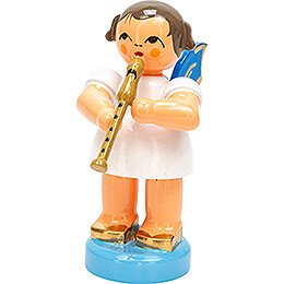 Angel with Recorder  -  Blue Wings  -  Standing  -  6cm / 2.4 inch