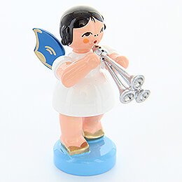 Angel with Shawm  -  Blue Wings  -  Standing  -  6cm / 2.4 inch