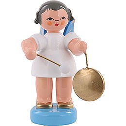 Angel with Small Gong  -  Blue Wings  -  Standing  -  6cm / 2,3 inch