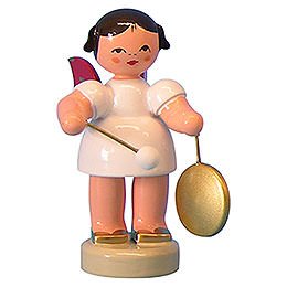 Angel with Small Gong - Red Wings - Standing - 6 cm / 2,3 inch