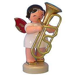 Angel with Tuba - Red Wings - Standing - 6 cm / 2,3 inch