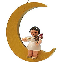 Angel with Violin - Red Wings - Sitting in Yellow Moon - 16,5 cm / 6.5 inch