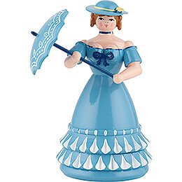 Biedermeierfrau in blau mit Schirm - 11 cm
