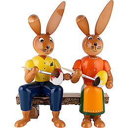 Bunny Painting Couple on Bench - 44 cm / 17.3 inch