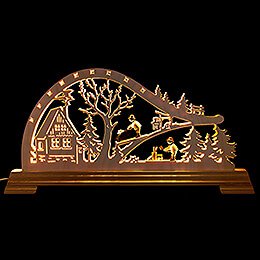Candle Arch - Forest Cabin with Woodsmen - 65x32 cm / 25.6x12.6 inch