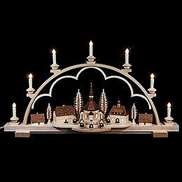 Candle Arch - Seiffen Village Natural Wood, 120V - 80x15x43 cm / 31.5x6x17 inch