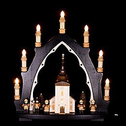 Candle Arch - Village Church with Carolers - 43x42 cm / 16.9x16.5 inch