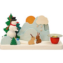 Candle Holder with Snowman and Bunnies - 6 cm / 2.4 inch