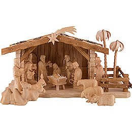 Carved Nativity Set of 19 Pieces with Stable