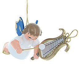Christbaumschmuck Engel mit Glockenspiel  -  Blaue Flügel  -  schwebend  -  5,5cm