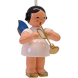Christbaumschmuck Engel mit Trompete  -  blaue Flgel  -  9,5cm