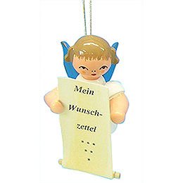 Christbaumschmuck Engel mit Wunschzettel - Blaue Flgel - schwebend - 6 cm